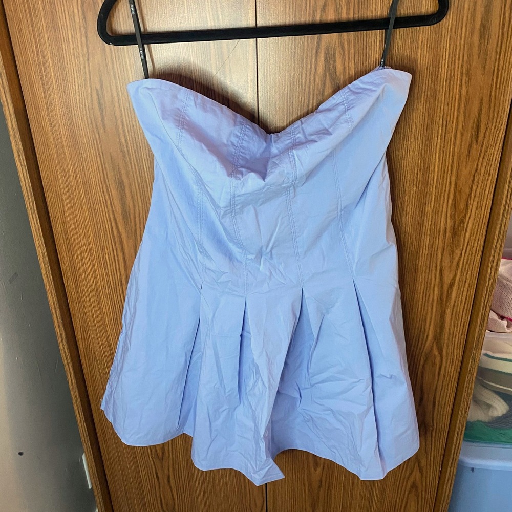 Forever 21 Strapless Mini Dress Women XL Light Blue Pleated Corset Style Bodice